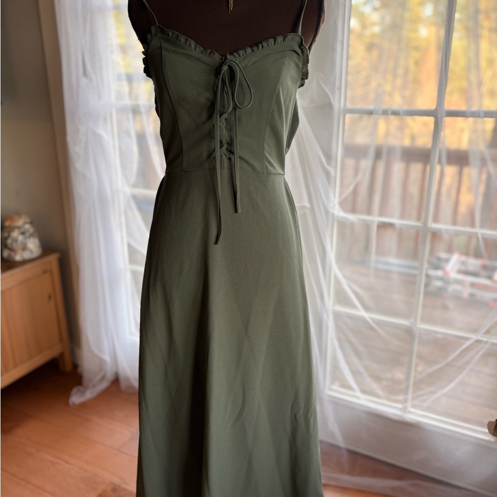 Love Fire Olive  Green Sleeveless Strap Midi Dress